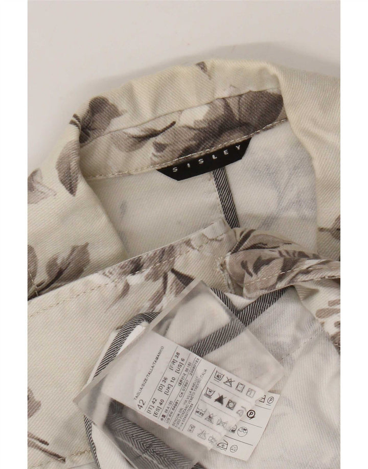 Sisley Damen-Jeans-Blazer mit 2 Knöpfen, Gr. 10, klein, gebrochenes Weiß mit Blumenmuster
