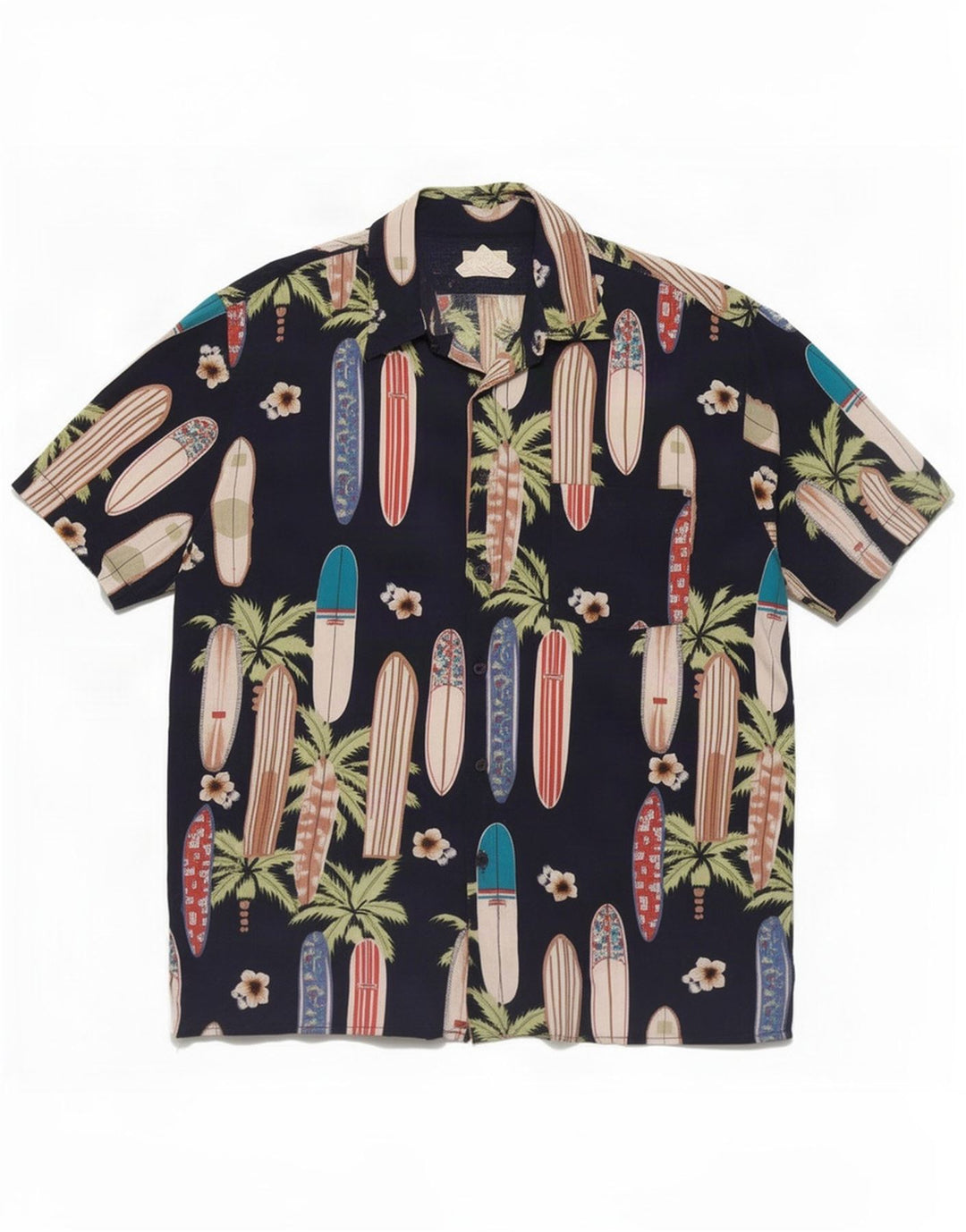 Vintage Herren-Kurzarmshirt mit abstraktem Muster, groß, marineblau, Rayon
