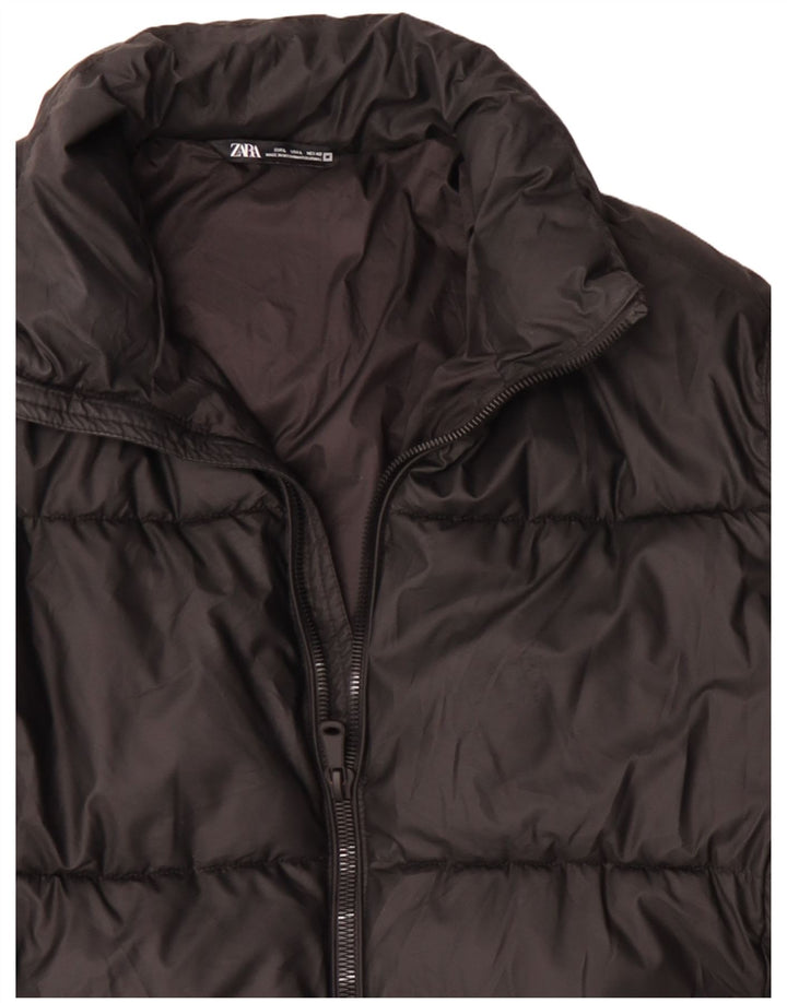 Zara Herren Wattierte Jacke UK 40 Large Schwarz Polyester