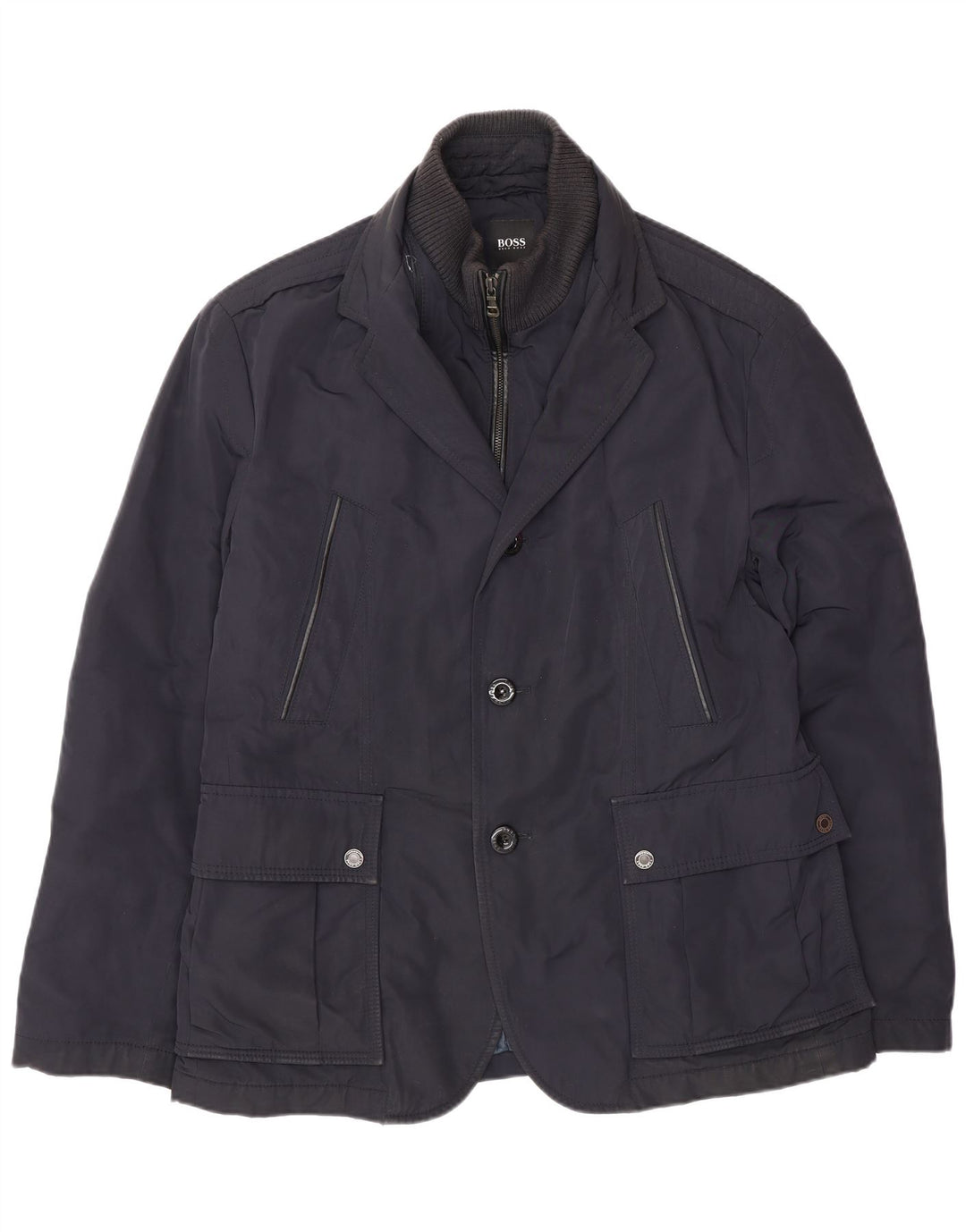 Hugo Boss Herren-Utility-Jacke IT 52 XL Marineblaues Polyester
