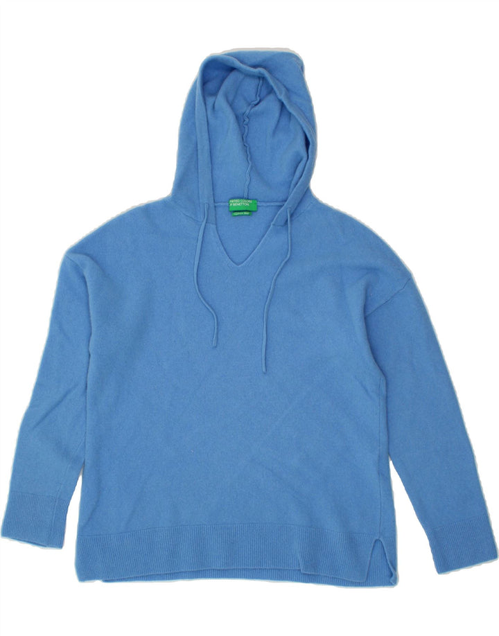BENETTON Womens Hooded Jumper Sweater UK 10 Small Blue Wool Vintage Benetton and Second-Hand Benetton from Messina Hembry 