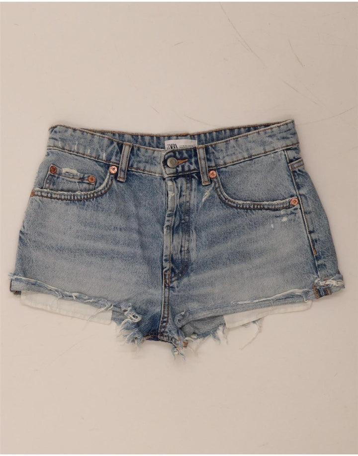 ZARA Damen Distressed Denim Shorts EU 36 XS W26 Blaue Baumwolle