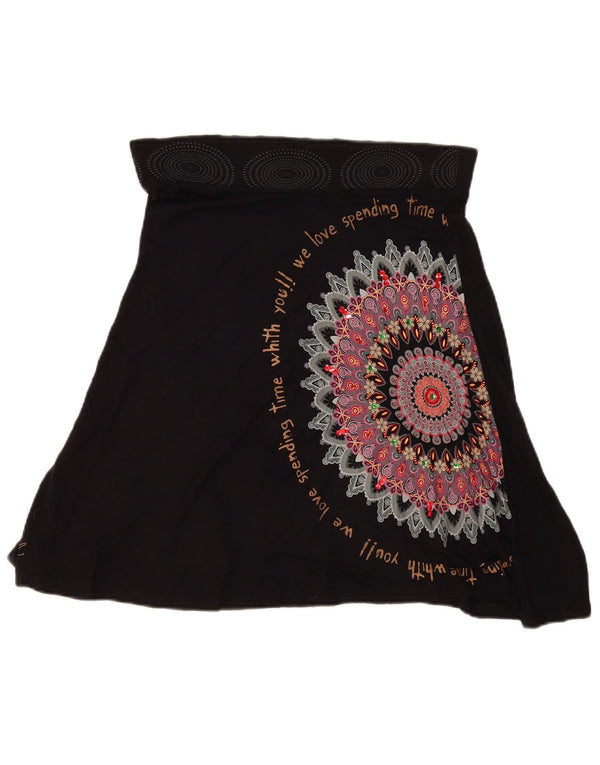 Desigual Damen Grafik-A-Linien-Rock W32 Large Schwarz geblümt