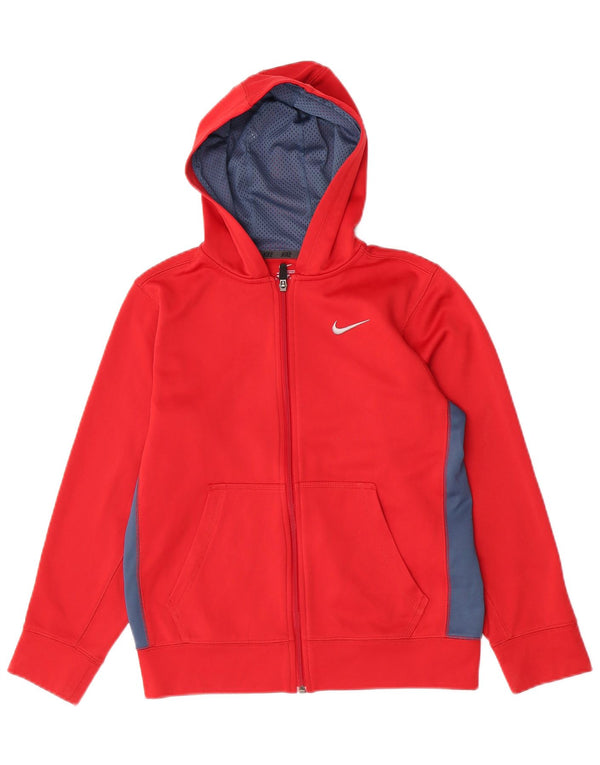 Nike Jungen-Kapuzenpullover mit Reißverschluss, 12–13 Jahre, groß, rotes Farbblock-Polyester