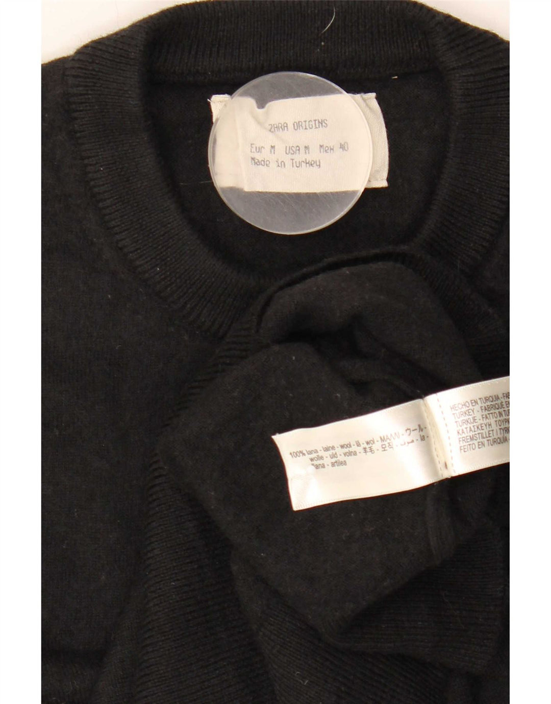 Zara Herren-Pullover mit Rundhalsausschnitt, mittlere schwarze Wolle