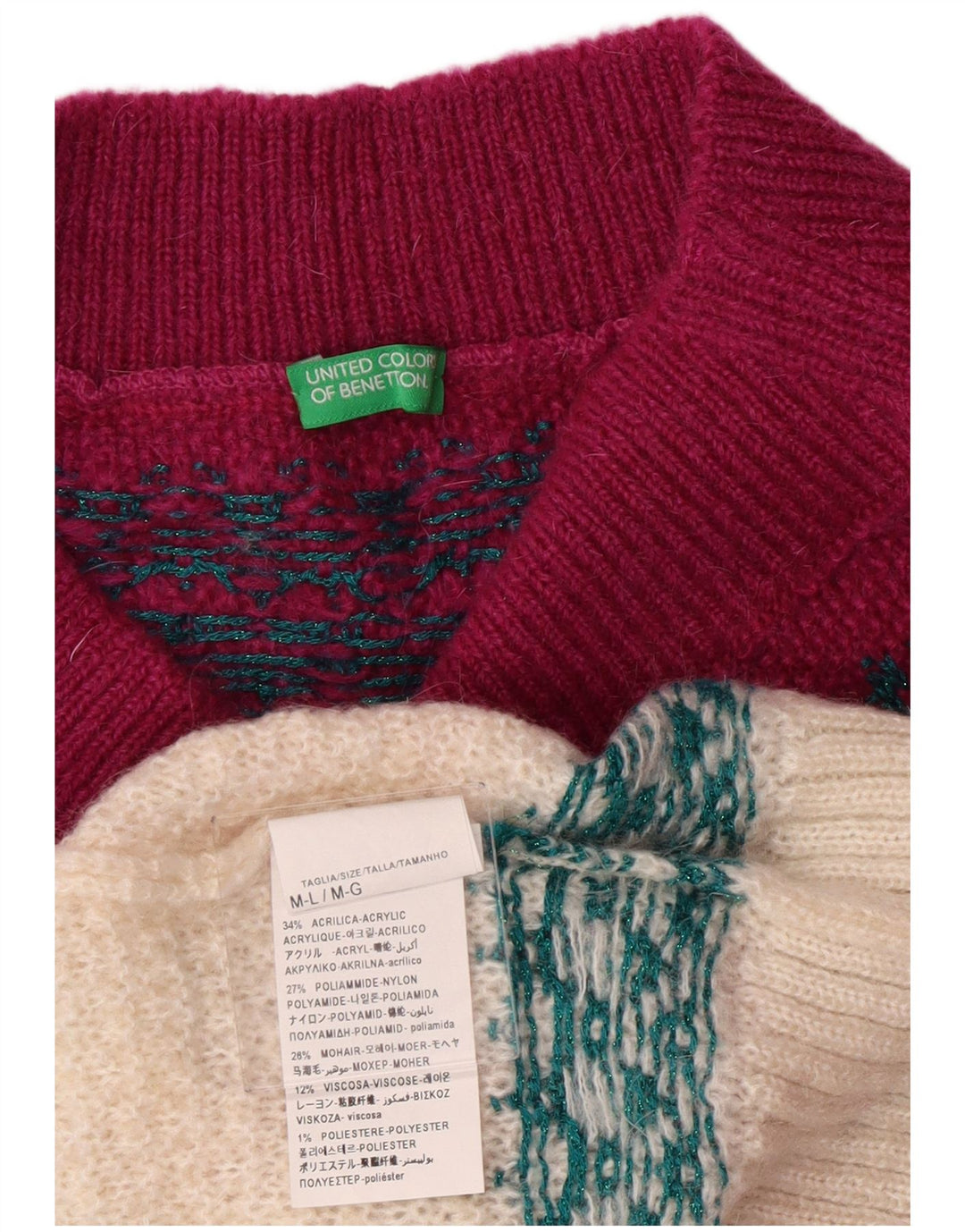 Benetton Damen-Pullover mit Rollkragen, Gr. 14, mittleres Burgunderrot, Acryl