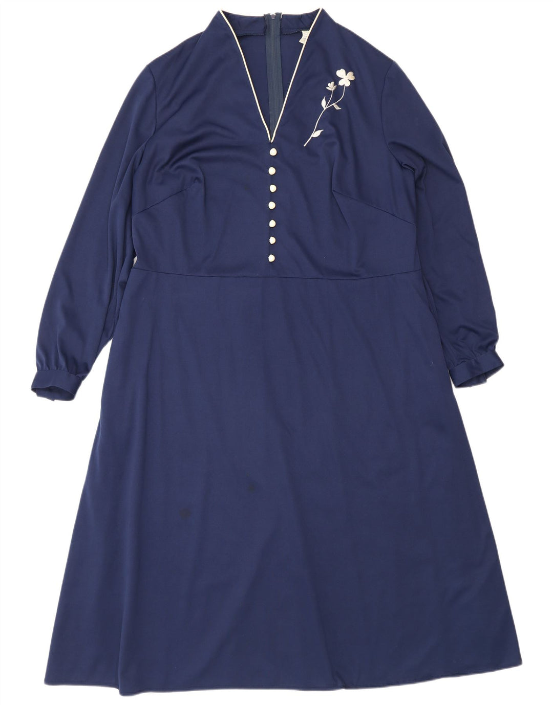 Vintage Damen Langarm Maxikleid IT 50 XL Marineblau Polyester