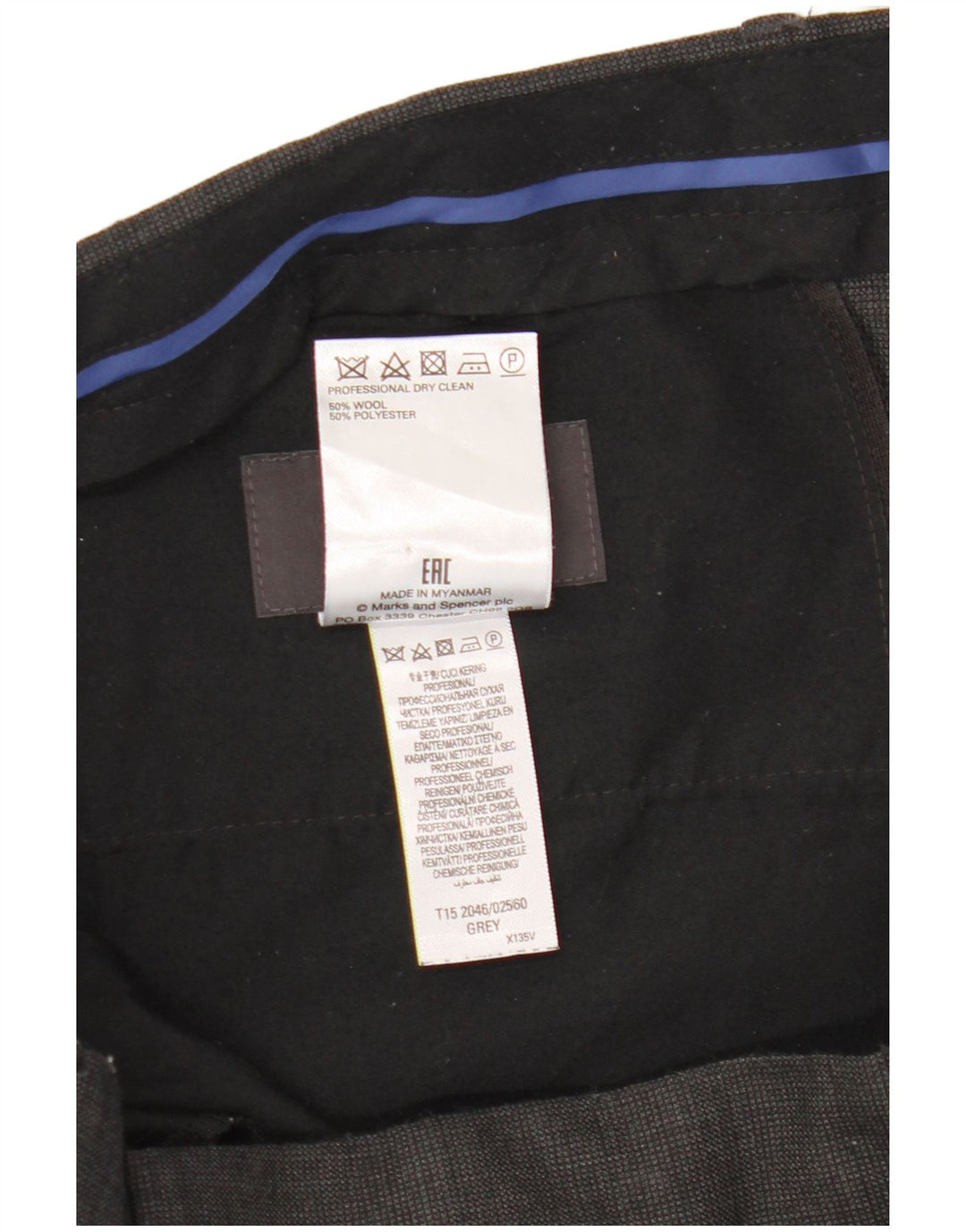 Maßgeschneiderte Slim-Anzughose für Herren von Marks & Spencer, W36 L33, grau karierte Wolle