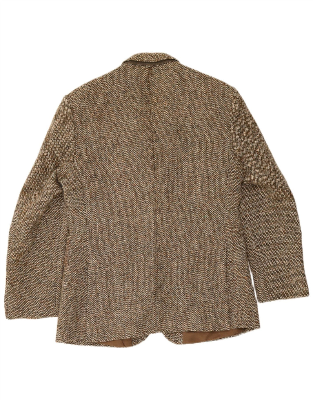 Harris Tweed Herren-Blazer mit 2 Knöpfen, UK 40, große braune Wolle mit Fischgrätenmuster
