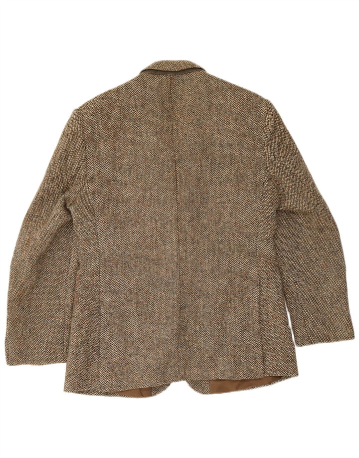 Harris Tweed Herren-Blazer mit 2 Knöpfen, UK 40, große braune Wolle mit Fischgrätenmuster
