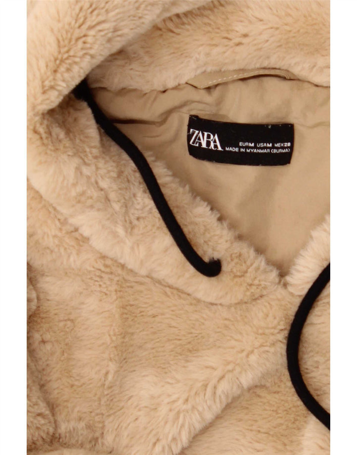Übergroßer Kapuzenpullover mit Teddybär-Motiv von Zara für Damen, UK 14, mittelbeigefarbenes Polyester