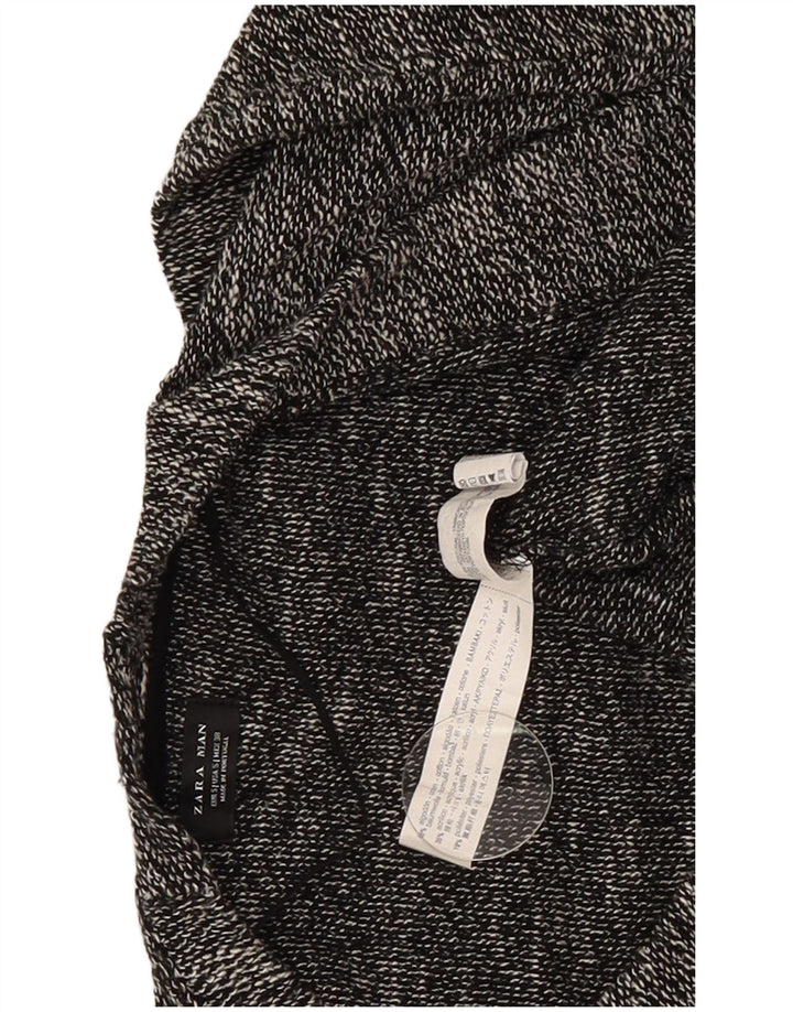 Zara Herren-Strickjacke, offener Pullover, klein, grau gesprenkelte Baumwolle