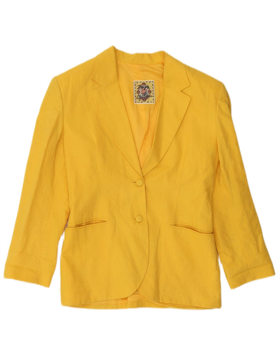POP 84 Damen-Blazer mit 2 Knöpfen, UK 12, mittelgelbes Leinen