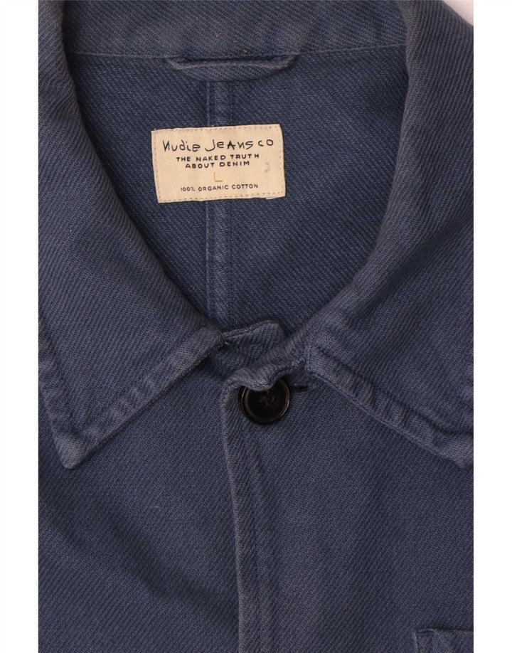 Nudie Jeans Herren-Utility-Jacke, UK 40, große blaue Baumwolle