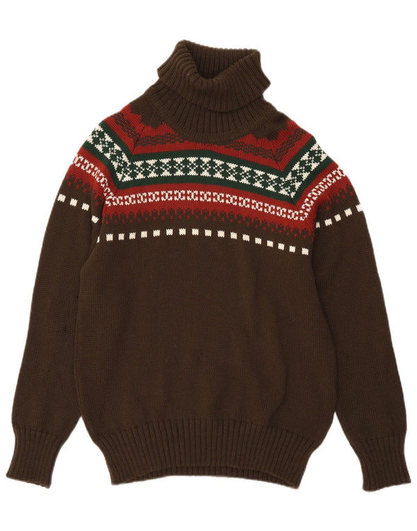 VINTAGE Herren Rollkragenpullover Pullover Small Khaki Fair Isle