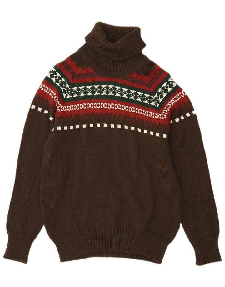 VINTAGE Herren Rollkragenpullover Pullover Small Khaki Fair Isle