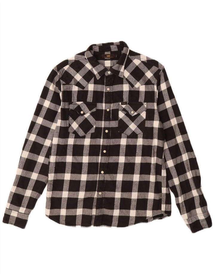 LEE Slim-Fit-Flanellhemd für Herren, mittelschwarz, kariert, Baumwolle