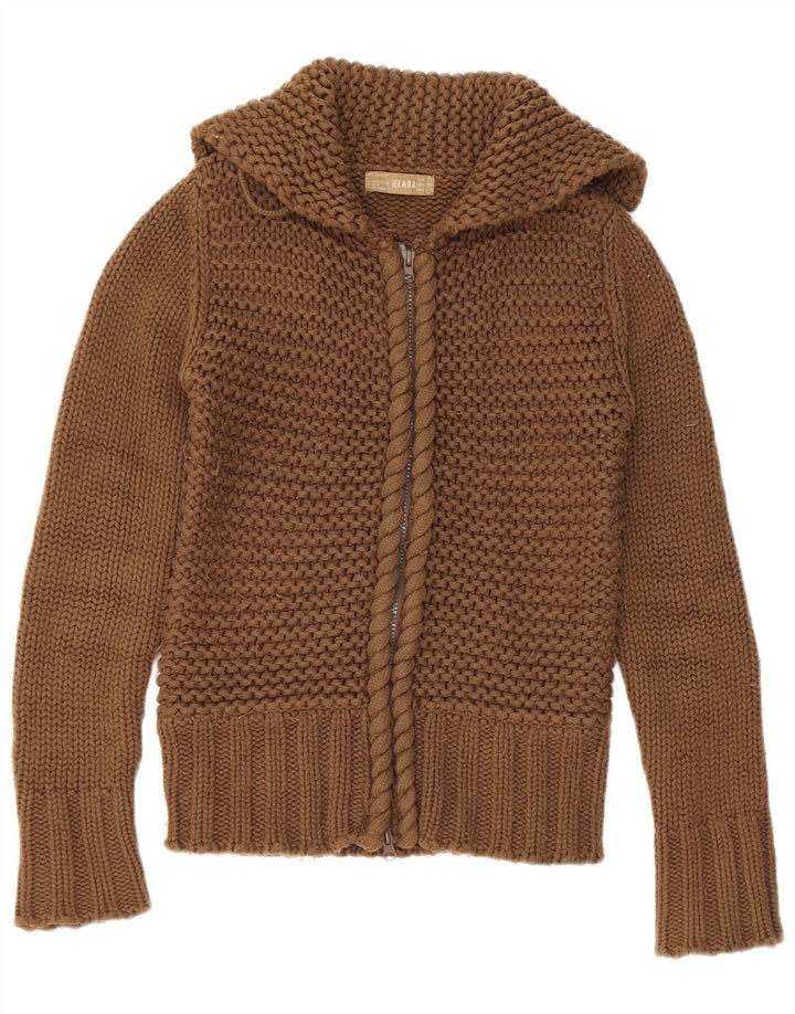 Zara Damen-Cardigan mit Kapuze, UK 12, Mittelbraun
