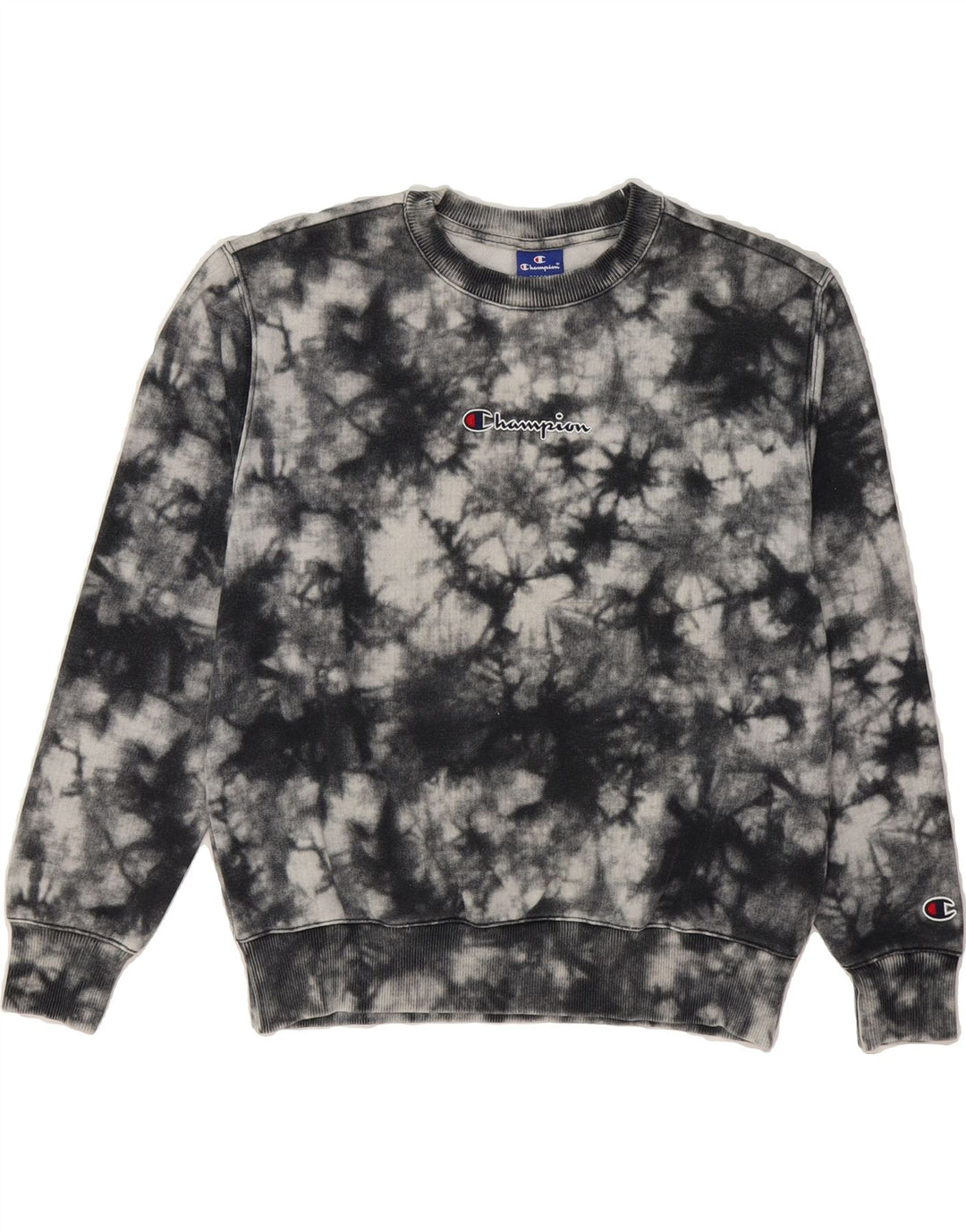 CHAMPION Womens Oversized Sweatshirt Jumper UK 10 Small Black Tie Dye Vintage Champion and Second-Hand Champion from Messina Hembry 