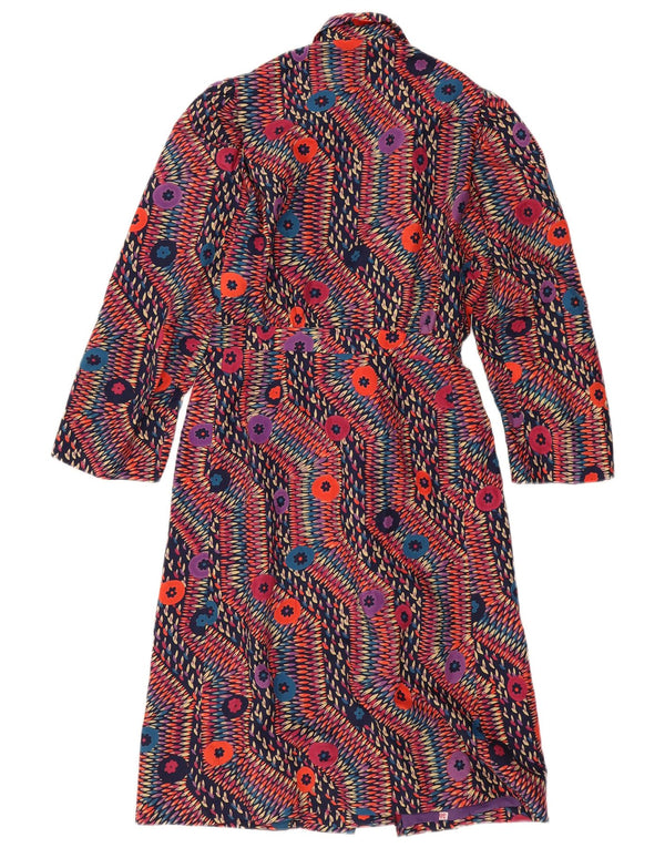 Vintage Damen Langarm Wickelkleid UK 12 Medium Mehrfarbig Geometrisch