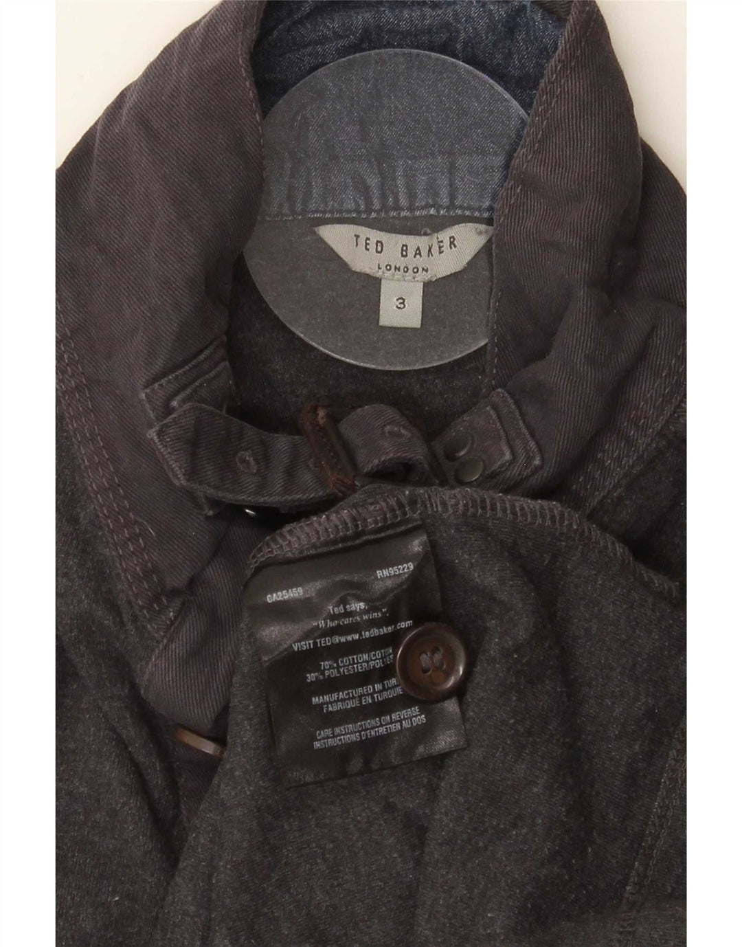 Ted Baker Herren-Pullover mit Knopfkragen, Größe 3, mittelgraue Baumwolle