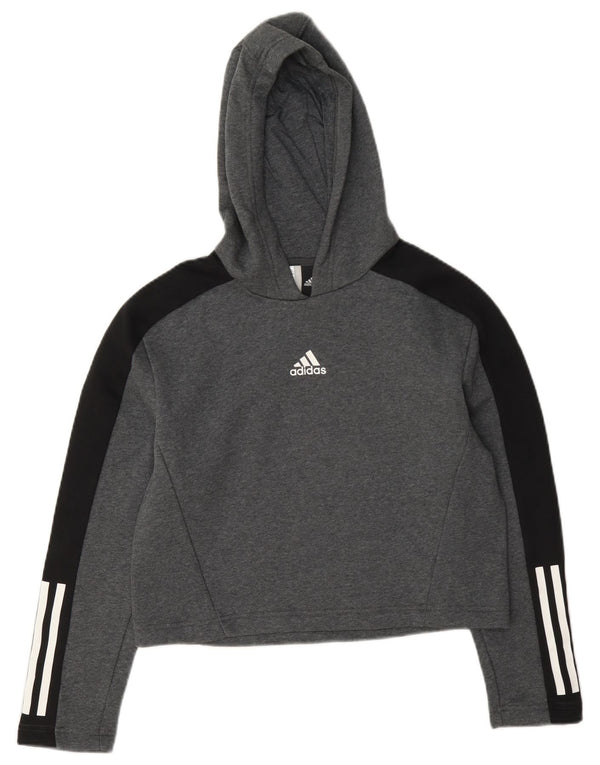Adidas Crop Hoodie-Pullover für Mädchen, 11–12 Jahre, graue Colourblock-Baumwolle