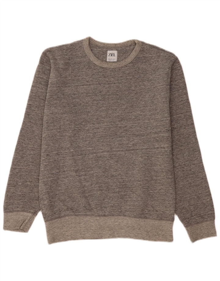 Zara Herren-Sweatshirt-Pullover, klein, grau gefleckte Baumwolle