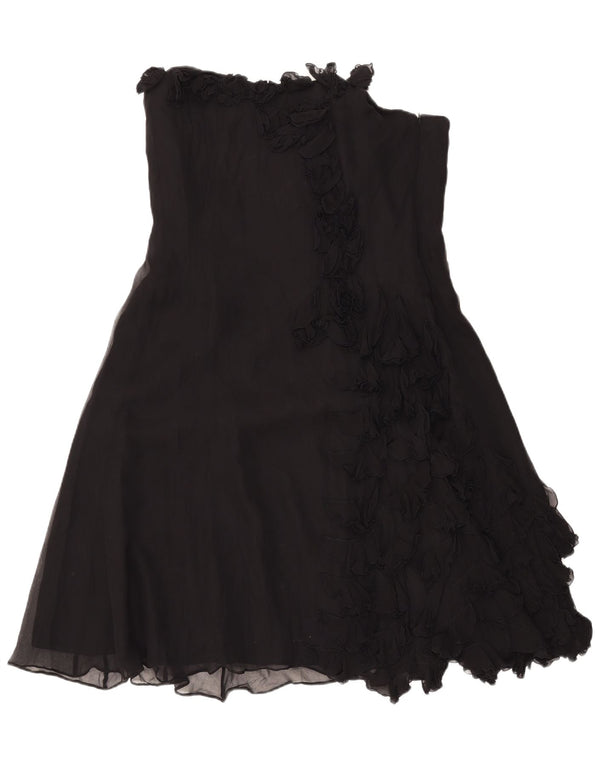 Coast Trägerloses Damenkleid mit Rüschen vorne, UK 18, XL, schwarze Seide