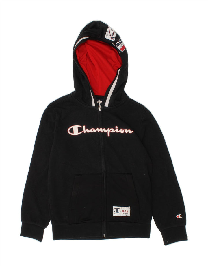 CHAMPION Boys Graphic Zip Hoodie Sweater 7-8 Years Small Black Vintage Champion and Second-Hand Champion from Messina Hembry 