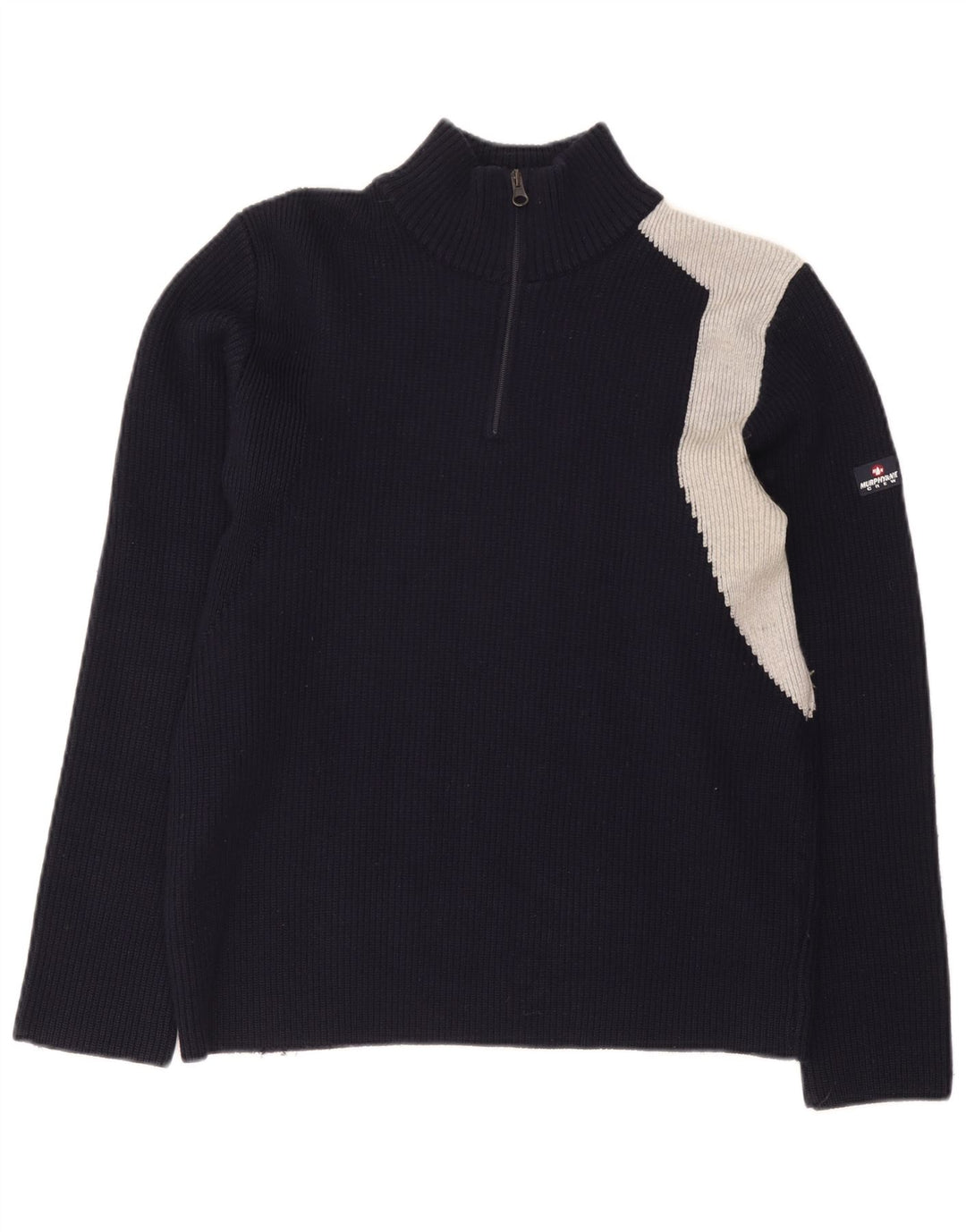 Murphy & Nye Herren-Pullover mit Reißverschluss am Hals, kleine marineblaue Wolle in Blockfarben