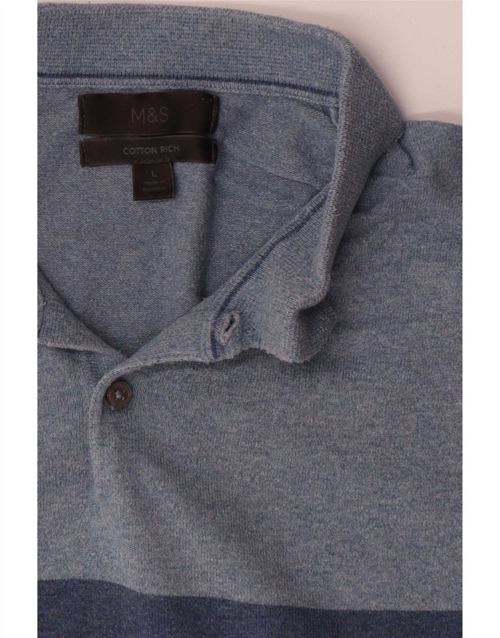 Marks & Spencer Herren-Pullover mit Polokragen, Größe L, Blau, Farbblock