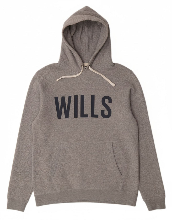 JACK WILLS Mens Graphic Hoodie Jumper Large Grey Cotton