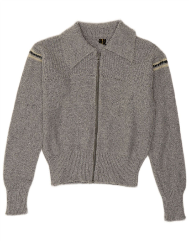 Vintage Damen Crop Cardigan Pullover UK 12 Mittelblau gestreift