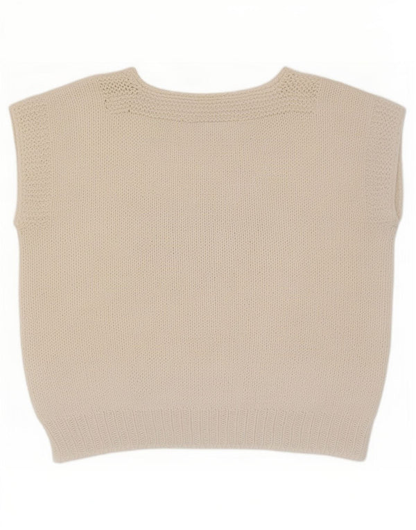Vintage Womens Crop Abstract Pattern Vest Tank Top UK 12 Medium Off White