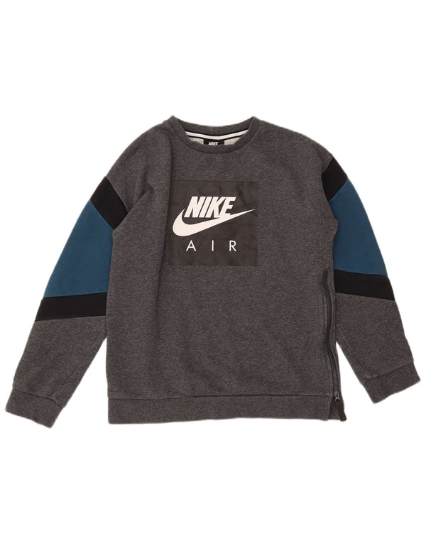 NIKE Grafik-Sweatshirt für Jungen, 13–14 Jahre, XL, graue Farbblock-Baumwolle