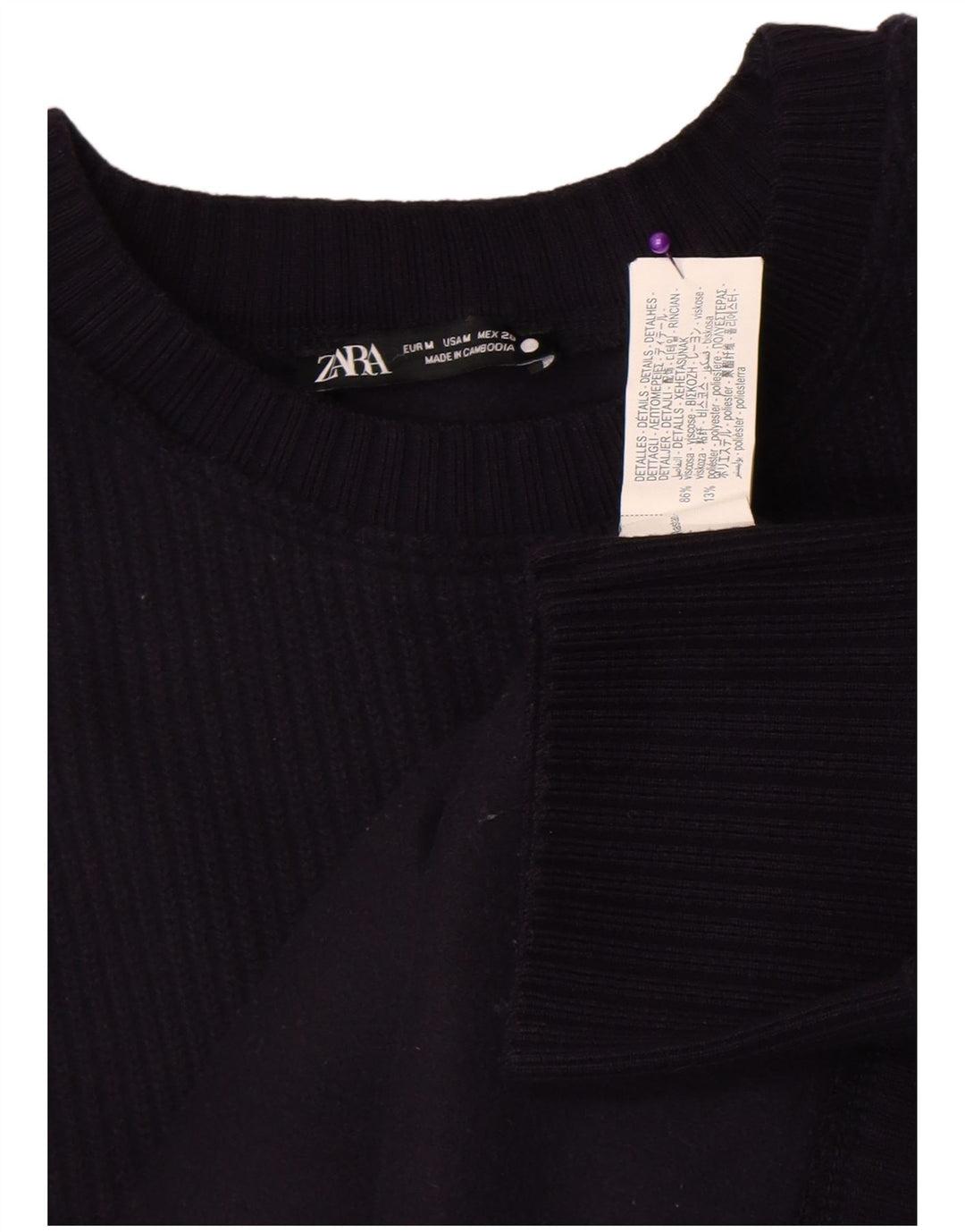 Zara Damen-Pullover mit Rundhalsausschnitt, UK 14, mittlere marineblaue Viskose