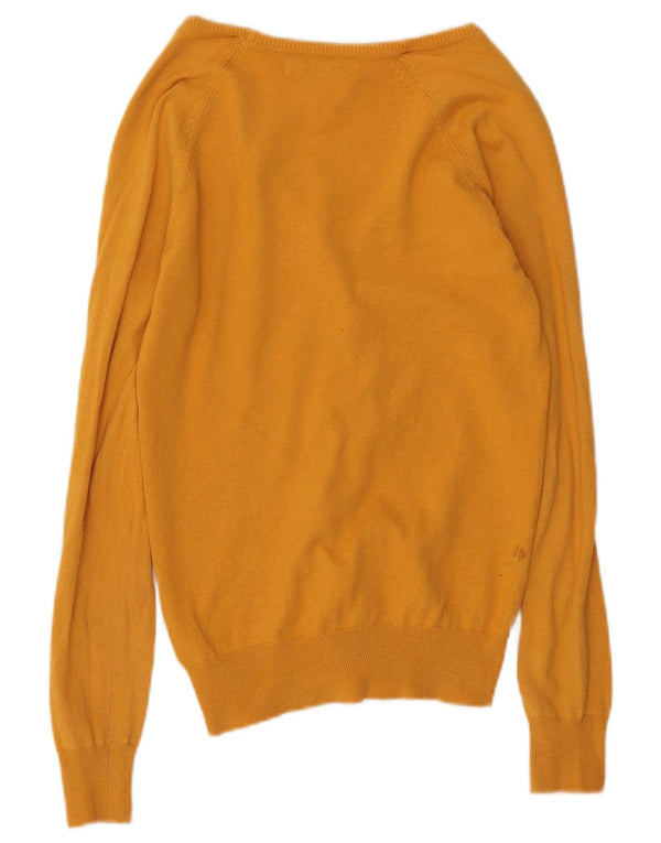 Zara Damen-Pullover mit V-Ausschnitt, UK 16, große gelbe Baumwolle