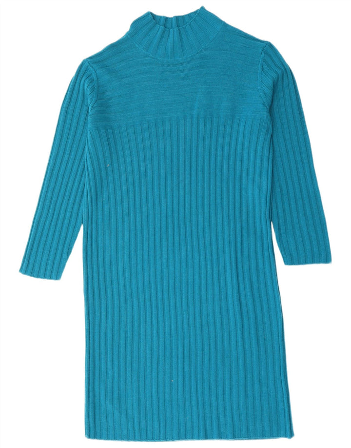 Benetton Damen Langarm-Pulloverkleid UK 14 Mittelblaue Wolle