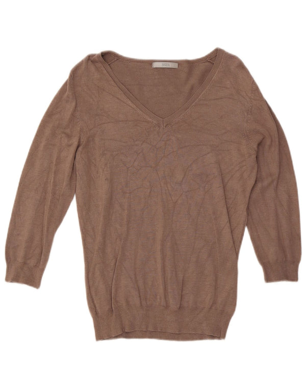 Marks & Spencer Damen-Pullover mit V-Ausschnitt, UK 12, mittelbraune Viskose