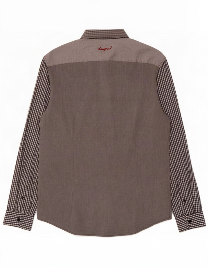 Desigual Herren-Slim-Hemd, groß, grau kariert, Baumwolle