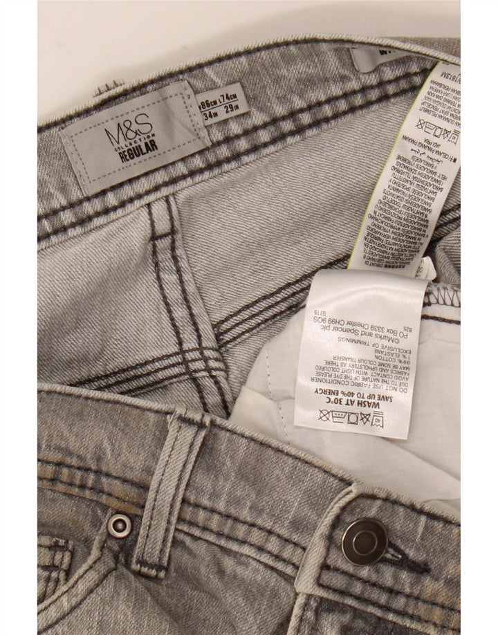 Marks & Spencer Herren Regular Straight Jeans W34 L29 Graue Baumwolle