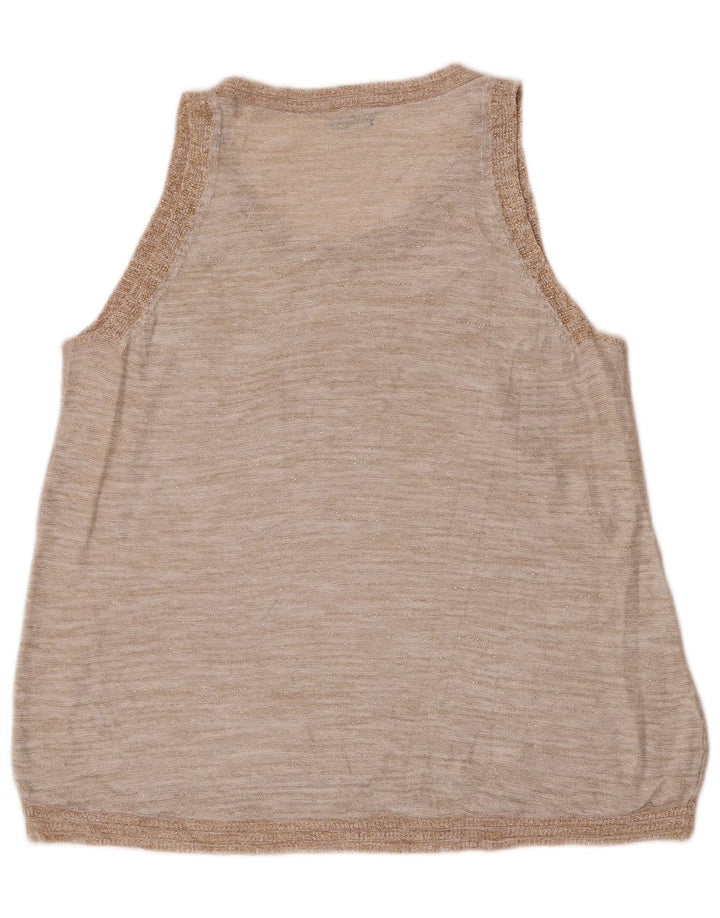 Benetton Damen Weste Tank Top UK 14 Medium Beige Leinen