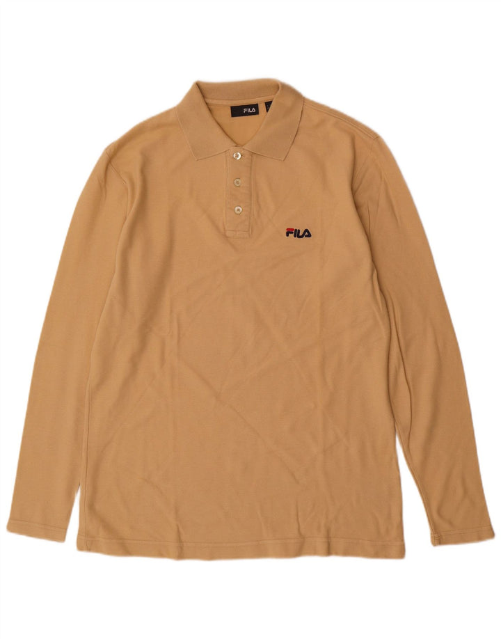 FILA Herren-Langarm-Poloshirt aus mittelbeiger Baumwolle