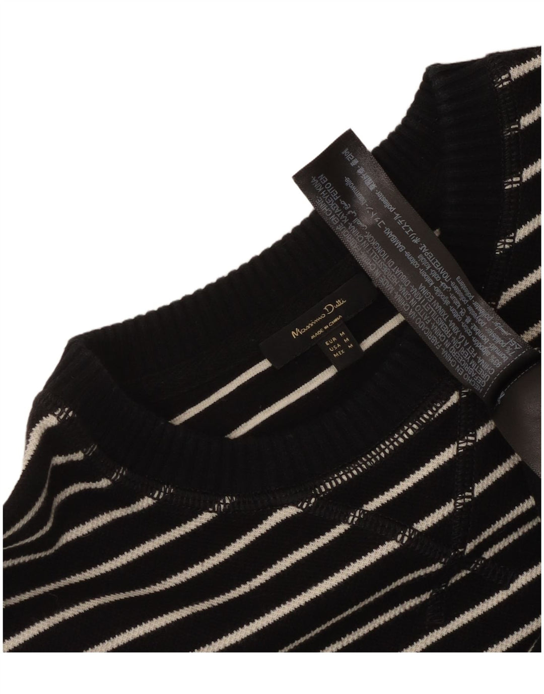 Massimo Dutti Damen Top Langarm UK 14 Mittelschwarz gestreift Baumwolle