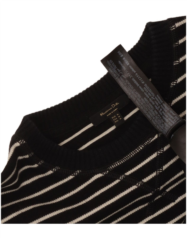 Massimo Dutti Damen Top Langarm UK 14 Mittelschwarz gestreift Baumwolle