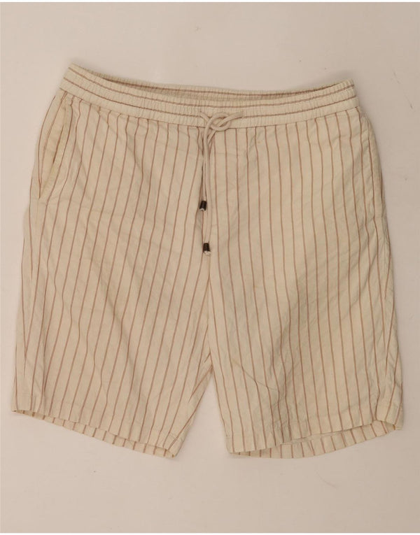 Zara Herren-Chinoshorts, groß, W32, beige gestreift, Baumwolle