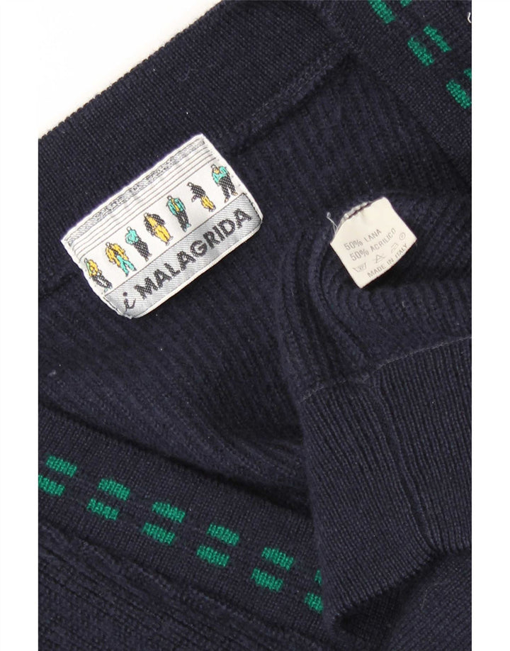 Malagrida Herren-Strickjacke aus mittelblauer, gestreifter Wolle
