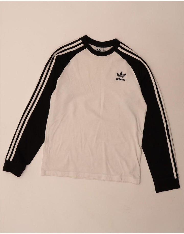 Adidas Herren-Top, langärmelig, mittelweiß, Colourblock-Baumwolle