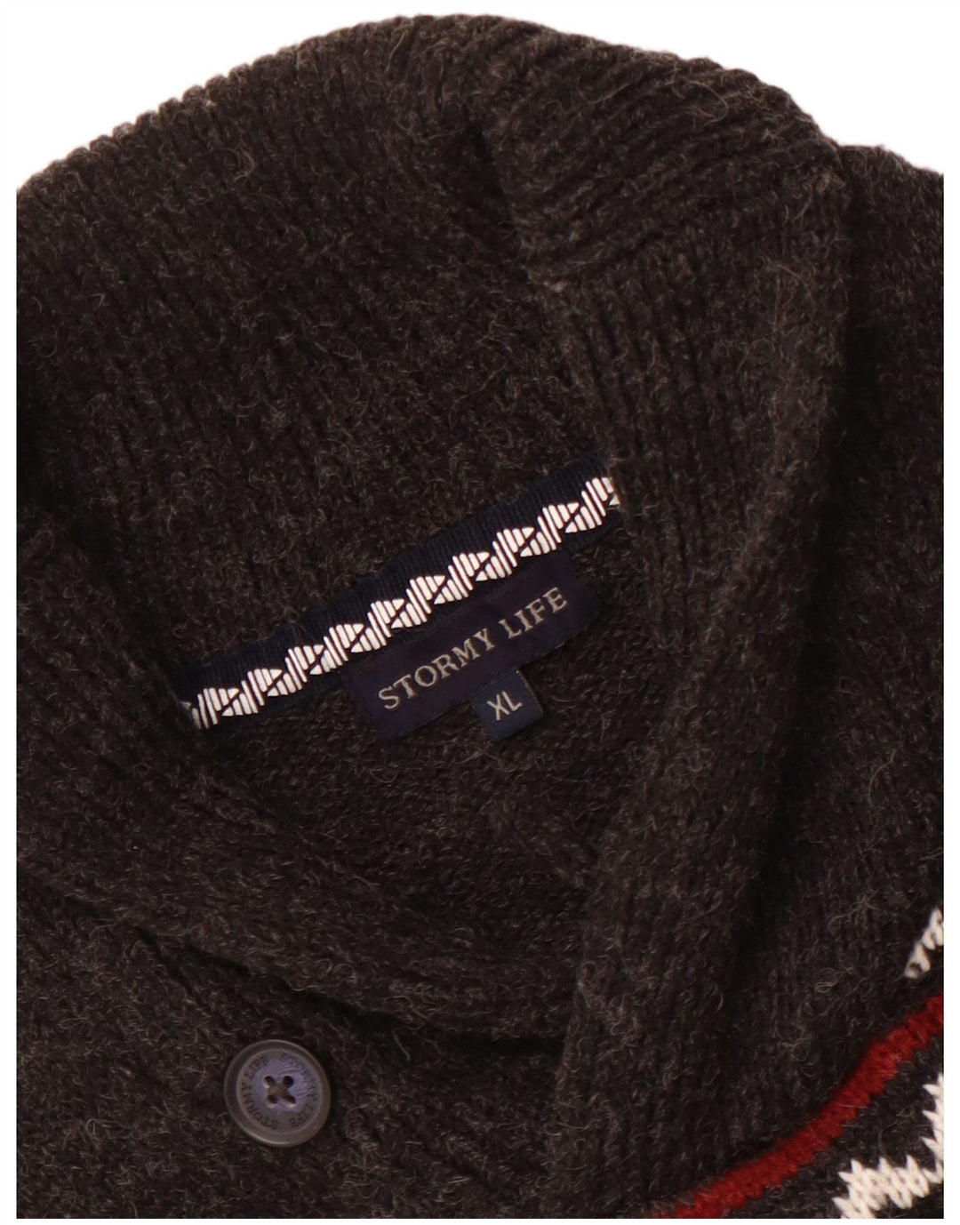 Vintage Herren Schalhalspullover Pullover Mittelgrau Fair Isle