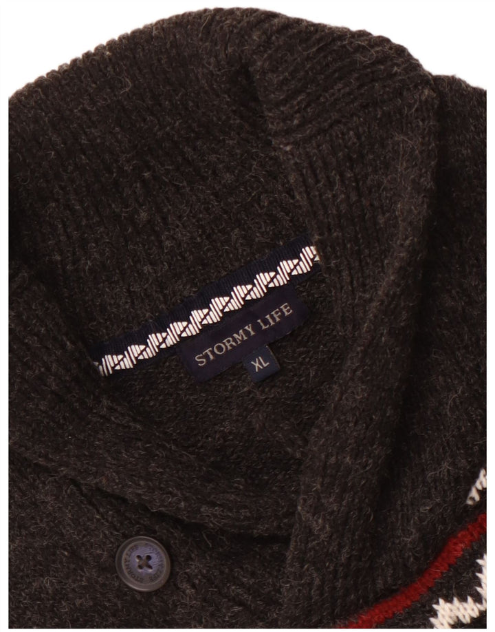 Vintage Herren Schalhalspullover Pullover Mittelgrau Fair Isle